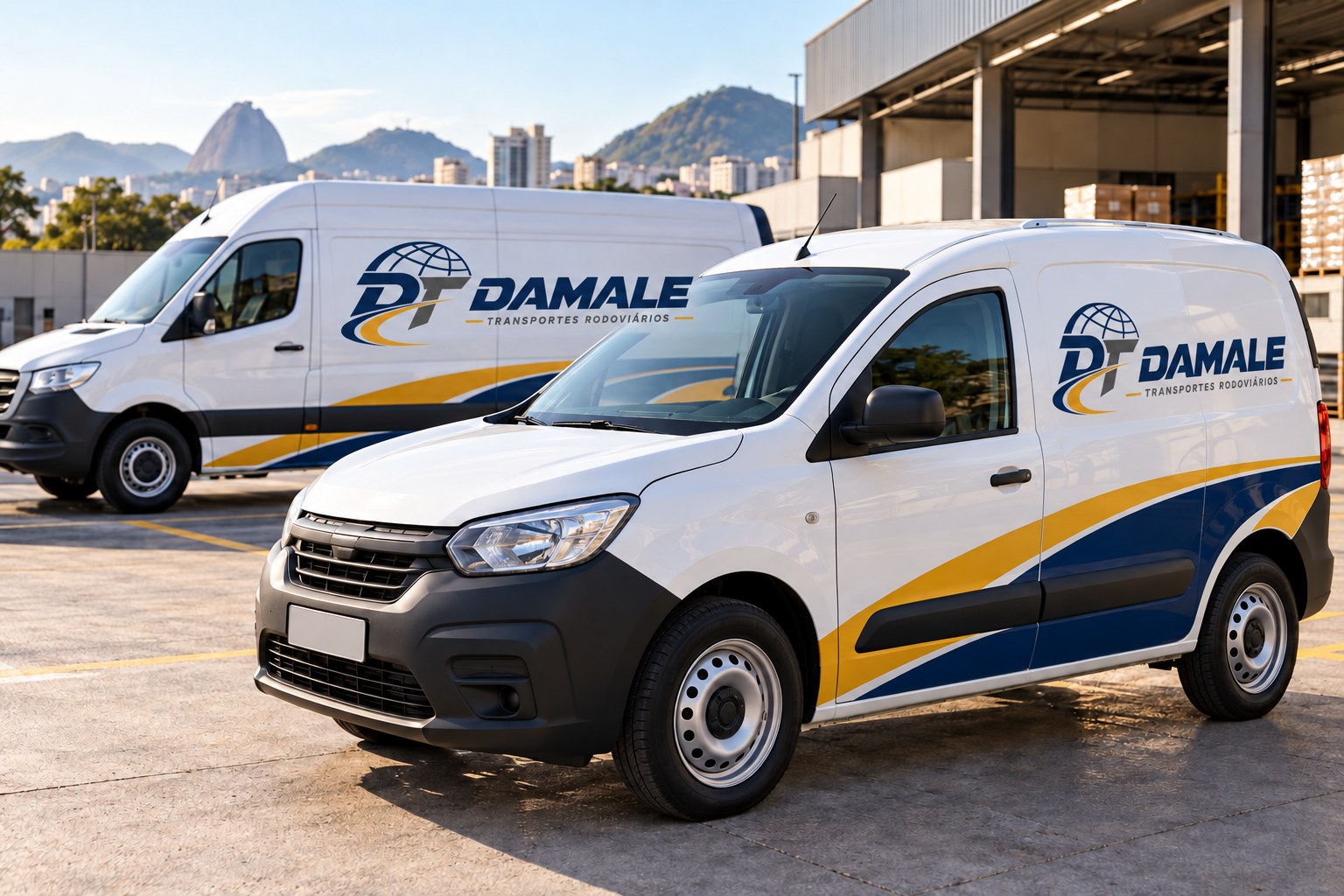 Furgões com identidade visual Damale em imagem institucional ilustrativa